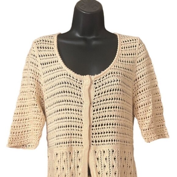 Nine West women's Ivory 3/4 sleeve knitted longer cardigan sweater size Large - Picture 2 of 7